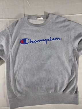 Vintage Champion Reverse Weave Script Logo Crewneck Sweatshirt Gray M